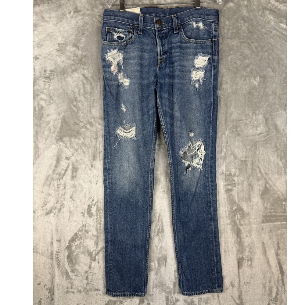 Hollister Jeans Distressed Ripped Blue‎ Denim Straight Leg W31 L32